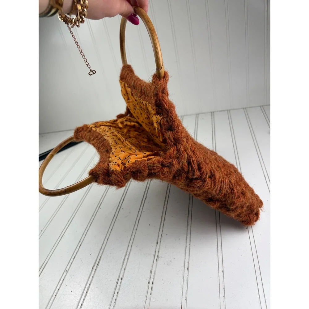 Boho Vintage Y2K Orange Chunky Knit Woven Handmade Crochet Shoulder Bag Purse